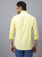 Men Linen Cotton 2 Pocket Flap Yellow Solid, Slim Fit Casual Shirt