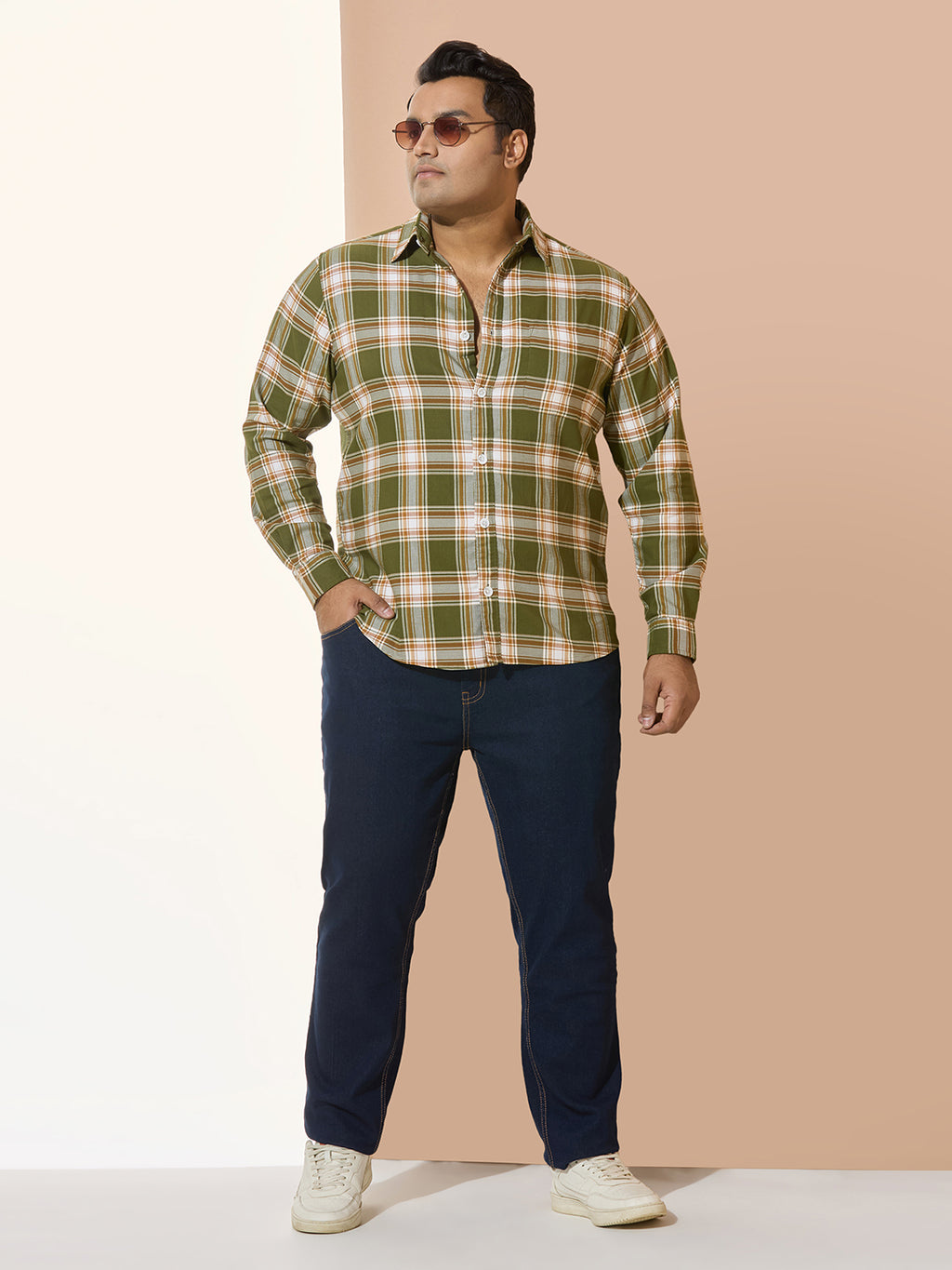 Men Cotton Checks 1 Pocket Regular Fit Smart Casual Shirt - Dark Green