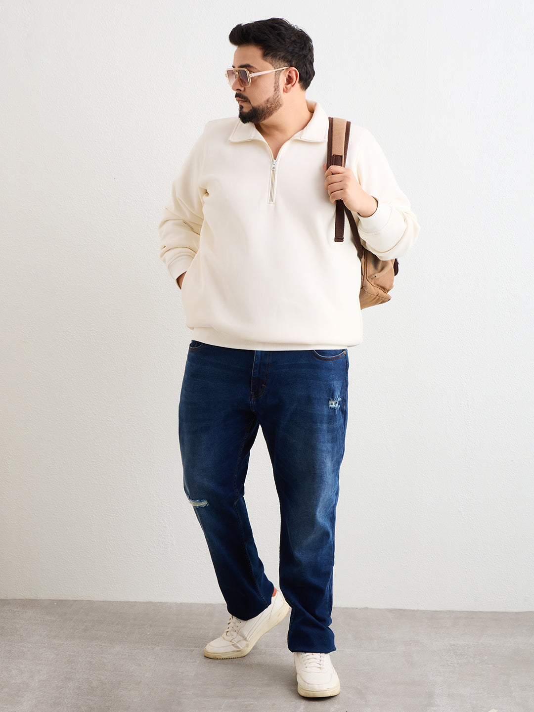 White Sweat Shirt Plus size Full Sleeve - 709-White