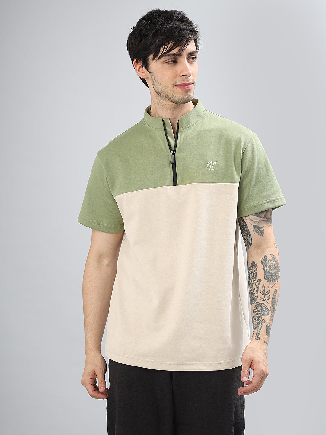 Neon Chillie Zipper T-shirt for Men (NC-114-Olive)
