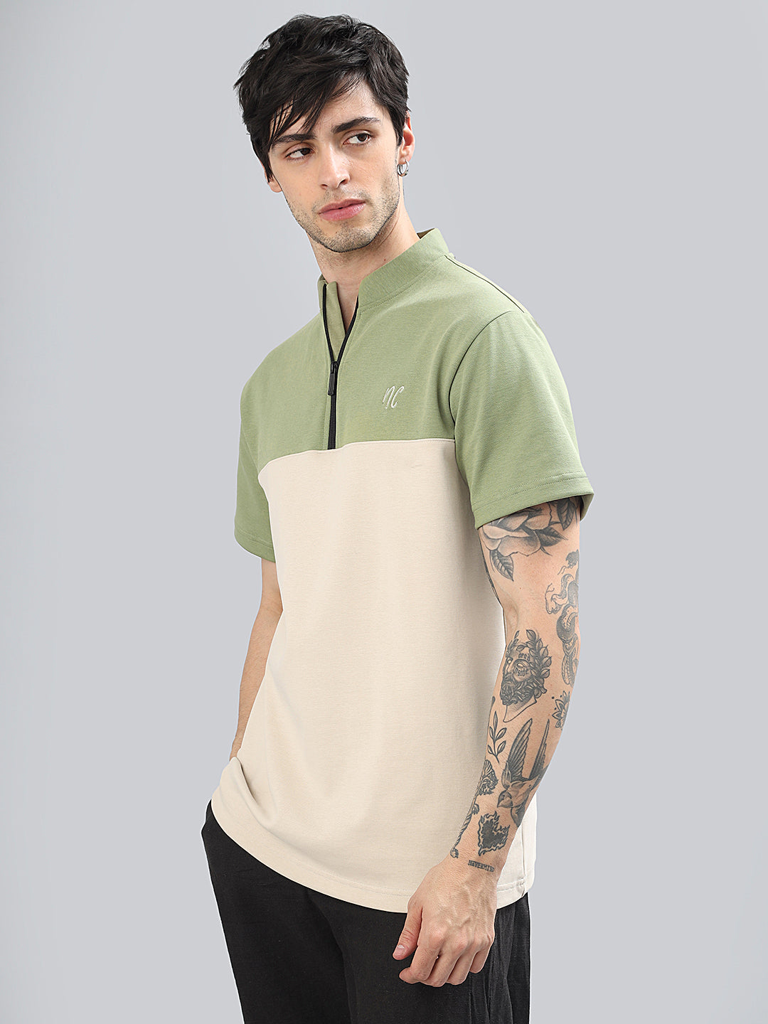 Neon Chillie Zipper T-shirt for Men (NC-114-Olive)