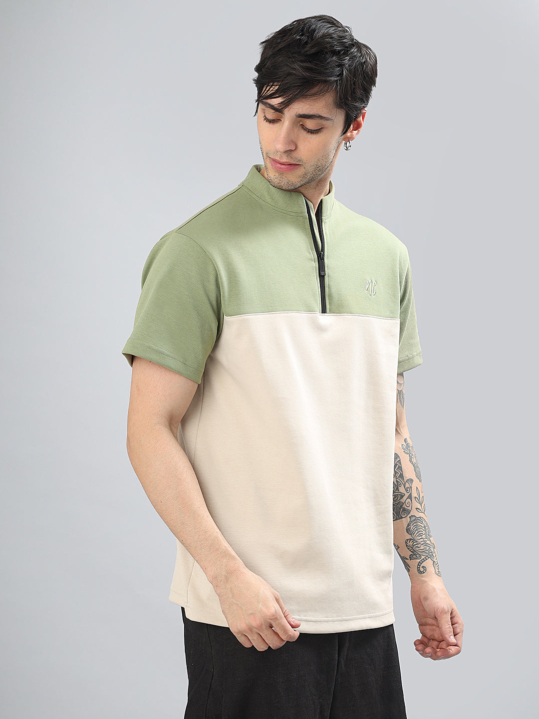 Neon Chillie Zipper T-shirt for Men (NC-114-Olive)