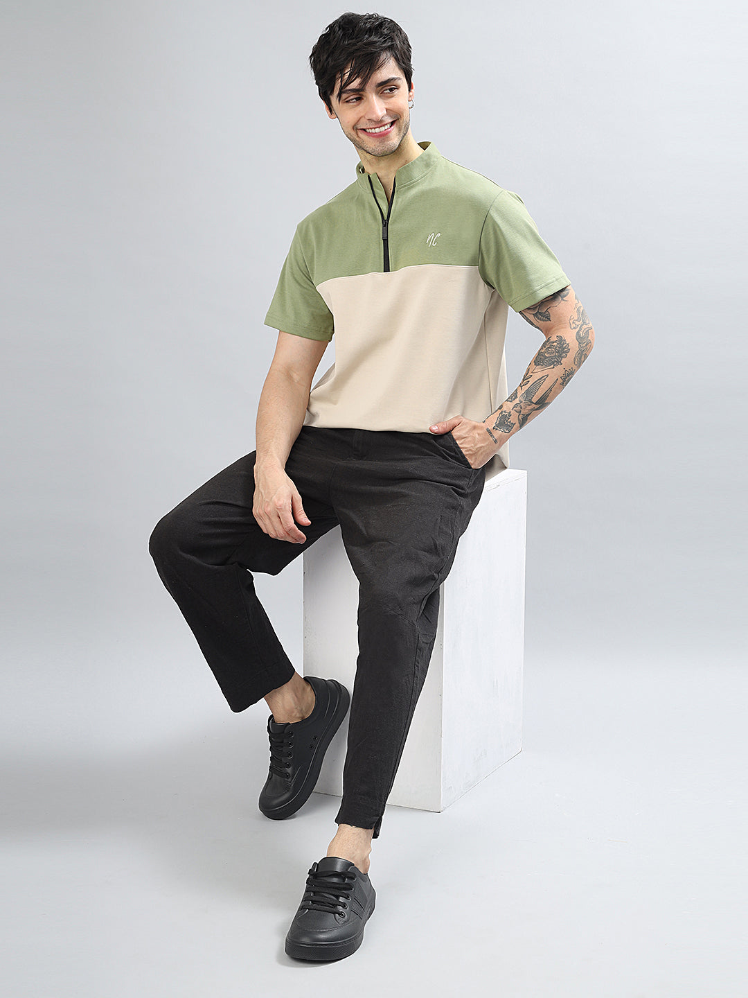 Neon Chillie Zipper T-shirt for Men (NC-114-Olive)