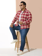 Men Cotton Checks 1 Pocket Regular Fit Smart Casual Shirt - Red