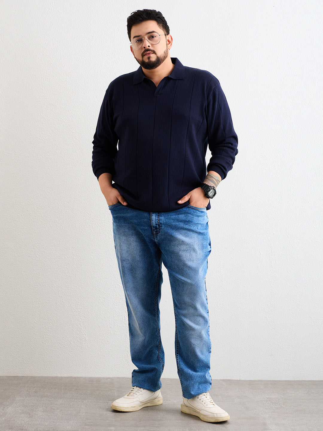 Flat Knit Polo T Shirt 137-Navy
