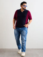 Neon Chillie Men's Plus Size Half Sleeve Polo Ribbed T Shirt - 140-Navy