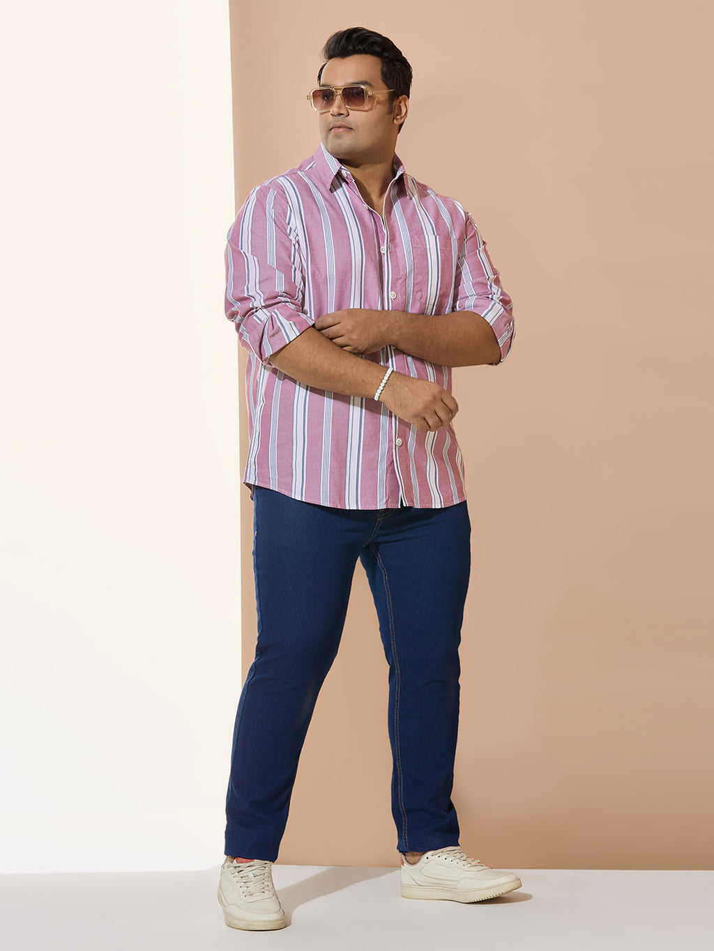 Men Cotton Stripe 1 Pocket Regular Fit Smart Casual Shirt - Maroon