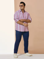 Men Cotton Stripe 1 Pocket Regular Fit Smart Casual Shirt - Maroon