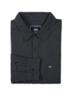 Plus Size Cotton Stripes Shirt 1 Pocket Regular Fit Smart Casual Shirt , Style-1270-Black