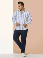 Men Cotton Stripe 1 Pocket Regular Fit Smart Casual Shirt - WhiteGreen