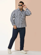 Men Cotton Stripe 1 Pocket Regular Fit Smart Casual Shirt  - GreyWhite