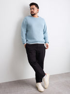 Flat Knit Full Sleeve Polo Ribbed T Shirt  - Light Blue - Style 133