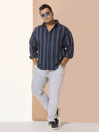 Men Cotton Stripe 1 Pocket Regular Fit Smart Casual Shirt - MaroonIndigo