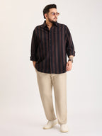 Plus Size Cotton 1 Pocket Regular Fit Smart Casual Shirt  - Coffee - Style 1268