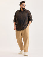 Plus Size Cotton 1 Pocket Regular Fit Smart Casual Shirt  - Black - Style 1264