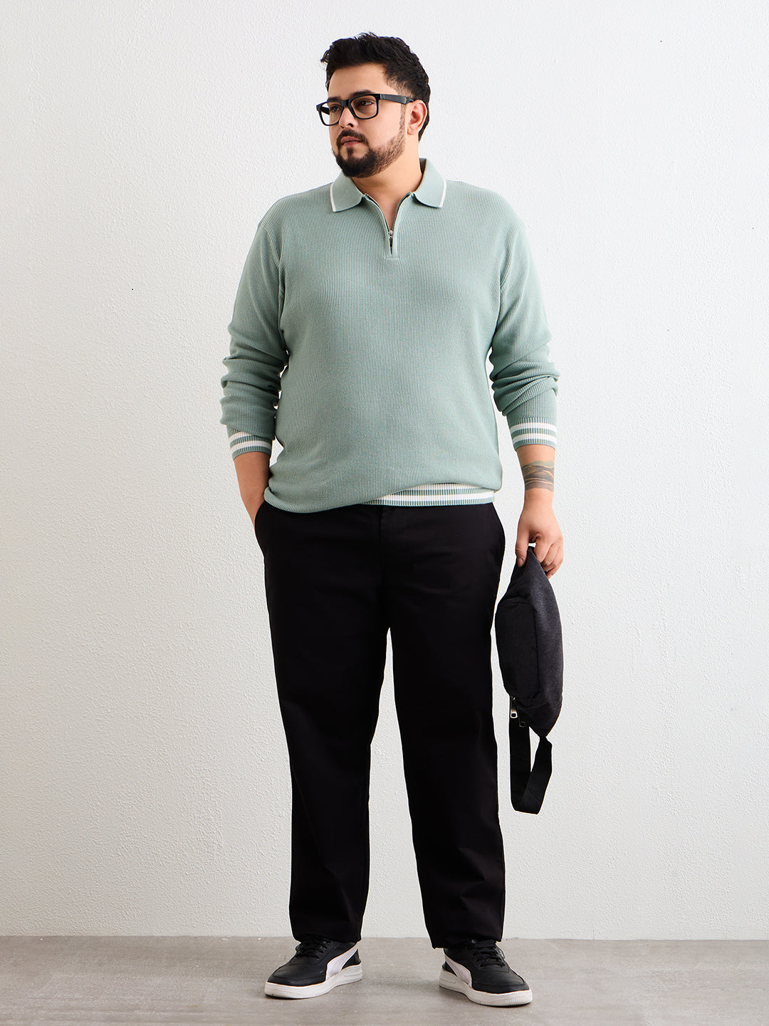 Neon Chillie Men's Plus Size Full Sleeve Polo Ribbed T Shirt -143- Mint