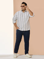 Men Cotton Stripe 1 Pocket Regular Fit Smart Casual Shirt - WhiteYelllow