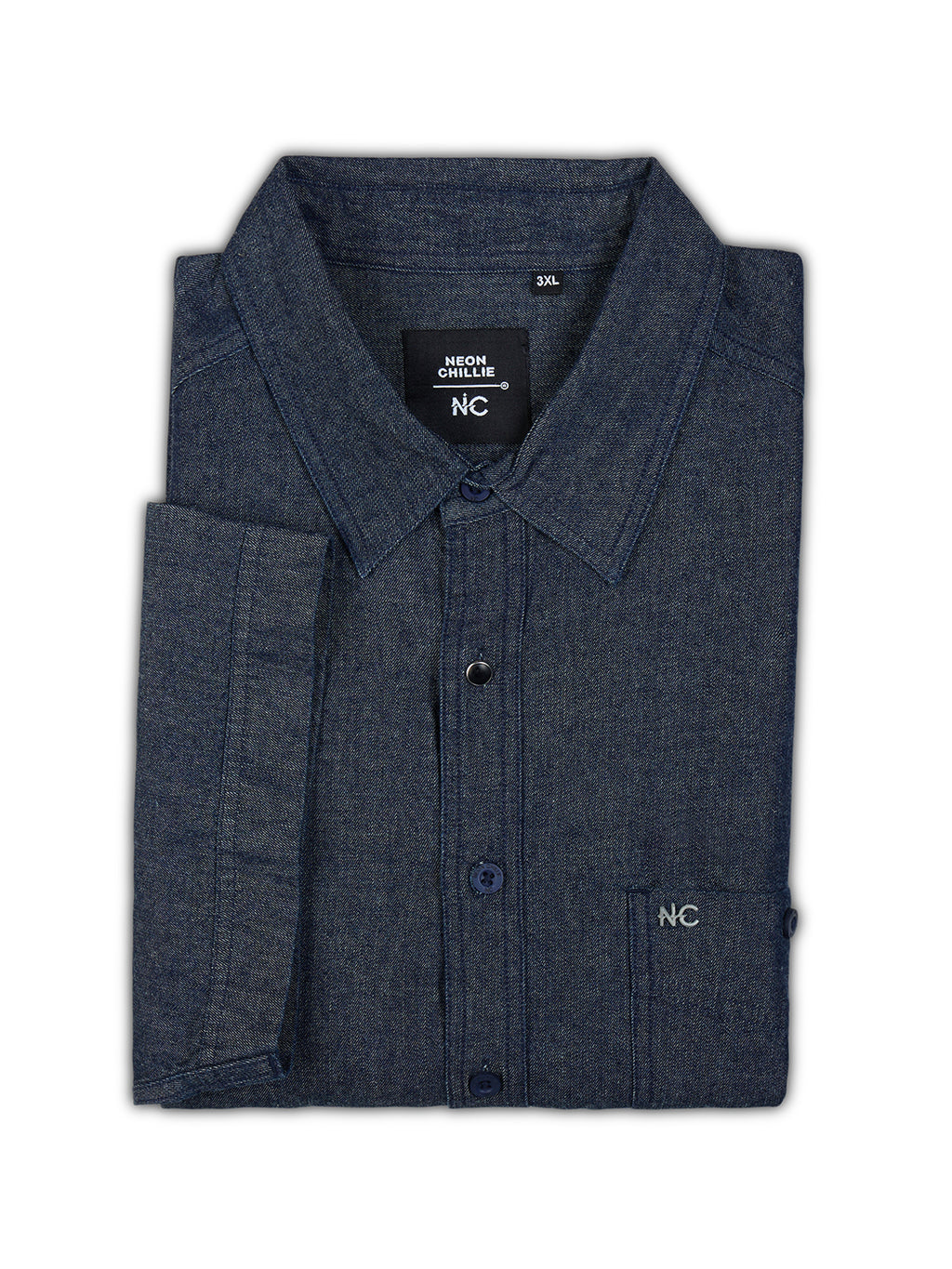 Plus Size Denim Regular Fit Smart Casual Shirt - Dark Blue