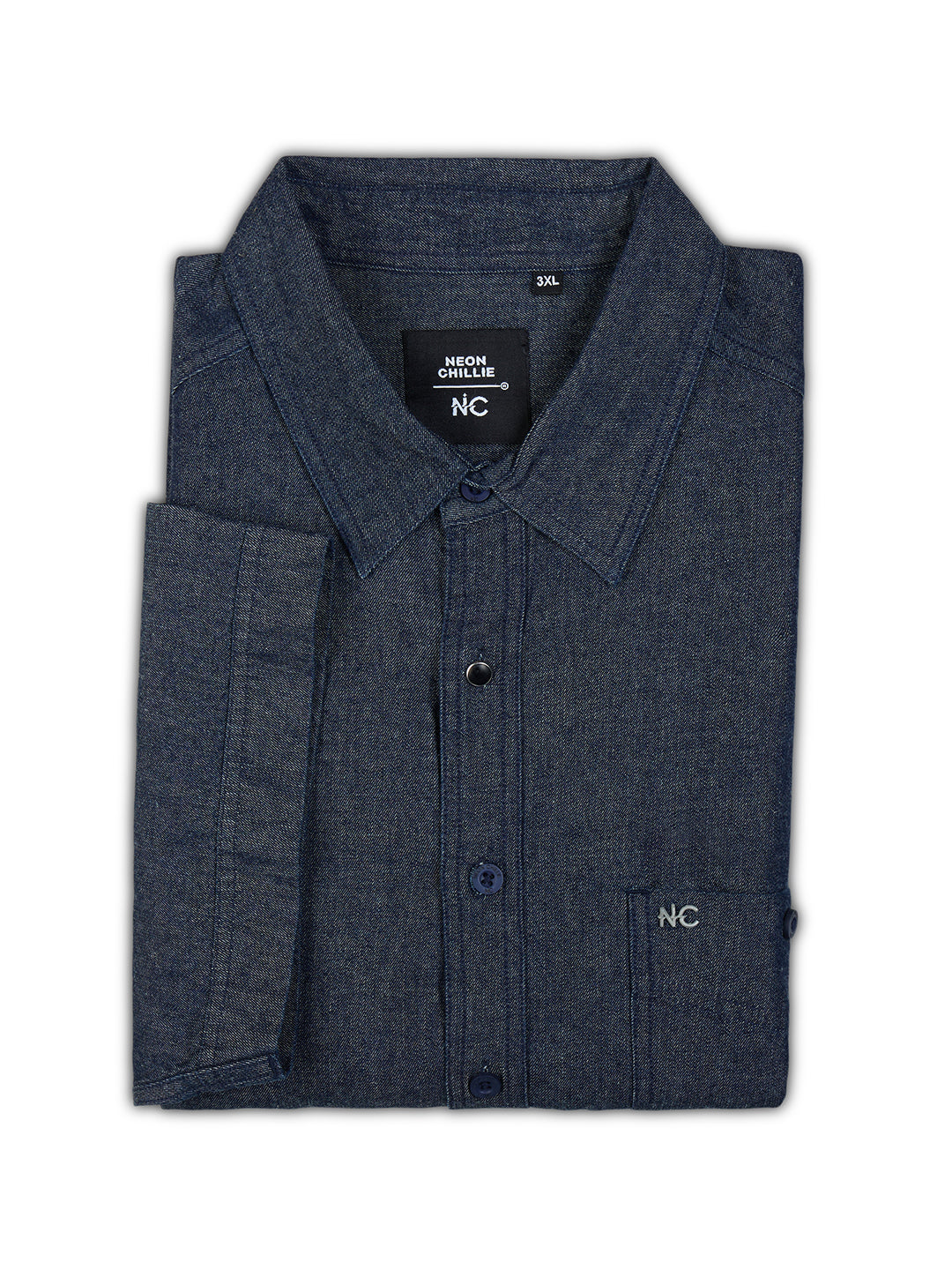 Plus Size Denim Regular Fit Smart Casual Shirt - Dark Blue