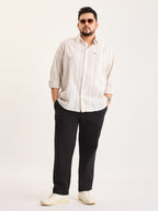 Plus Size Cotton 1 Pocket Regular Fit Smart Casual Shirt  - Yellow-White - Style 1267