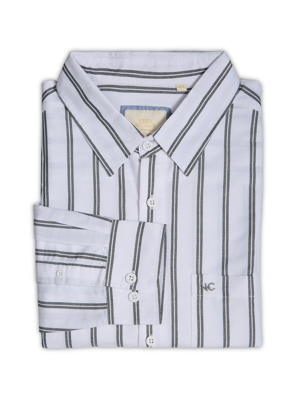 Plus Size Cotton Stripes Shirt 1 Pocket Regular Fit Smart Casual Shirt, Style- Plus-1266-White