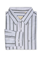Plus Size Cotton Stripes Shirt 1 Pocket Regular Fit Smart Casual Shirt, Style- Plus-1266-White