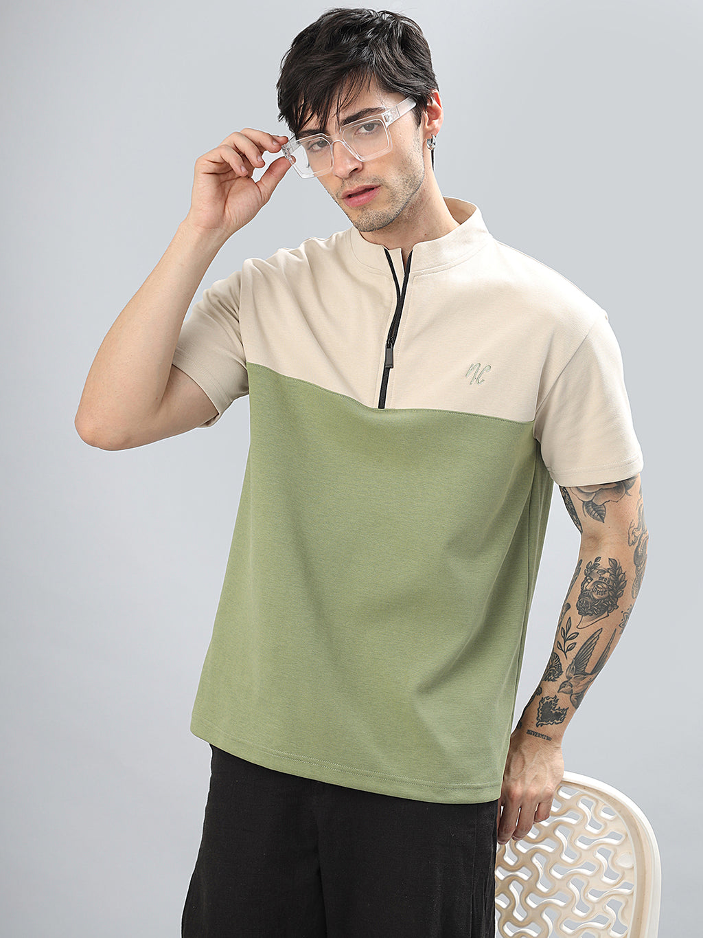 Neon Chillie Zipper T-shirt for Men (NC-114-Beige)