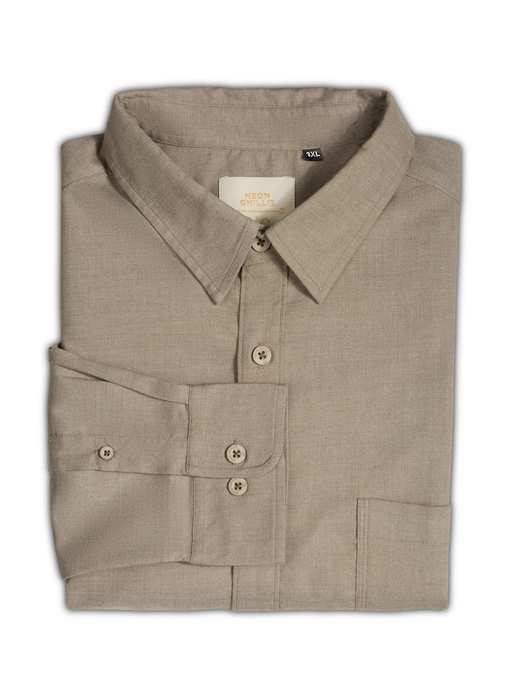 Plus Size Cotton Oxford Lycra Shirt 1 Pocket Regular Fit Smart Casual Shirt, Style-Plus-2k52-khaki