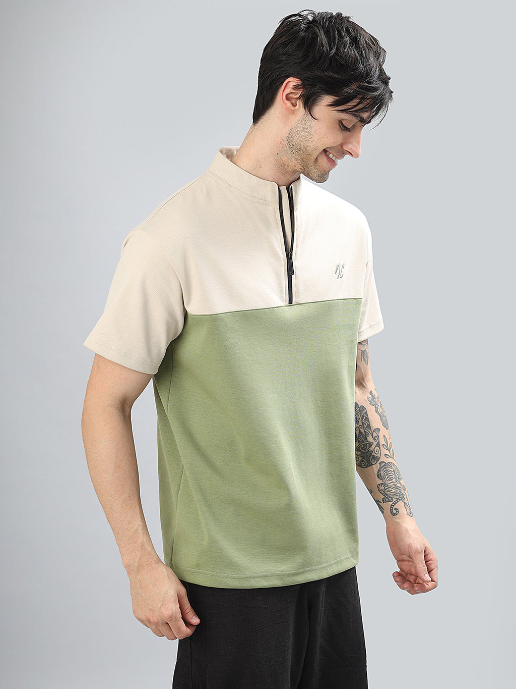 Neon Chillie Zipper T-shirt for Men (NC-114-Beige)