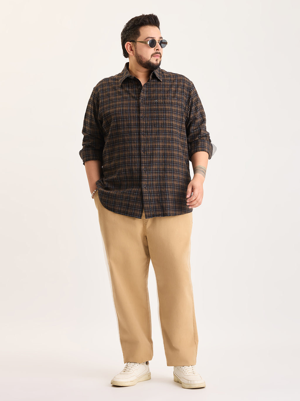 Plus Size Cotton 1 Pocket Regular Fit Smart Casual Shirt  - Black - Style 1264