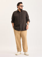 Plus Size Cotton 1 Pocket Regular Fit Smart Casual Shirt  - Black - Style 1264