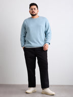 Flat Knit Full Sleeve Polo Ribbed T Shirt  - Light Blue - Style 133