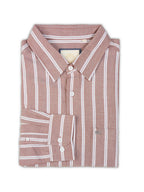 Plus Size Cotton Stripes Shirt 1 Pocket Regular Fit Smart Casual Shirt, Plus-1266-Maroon