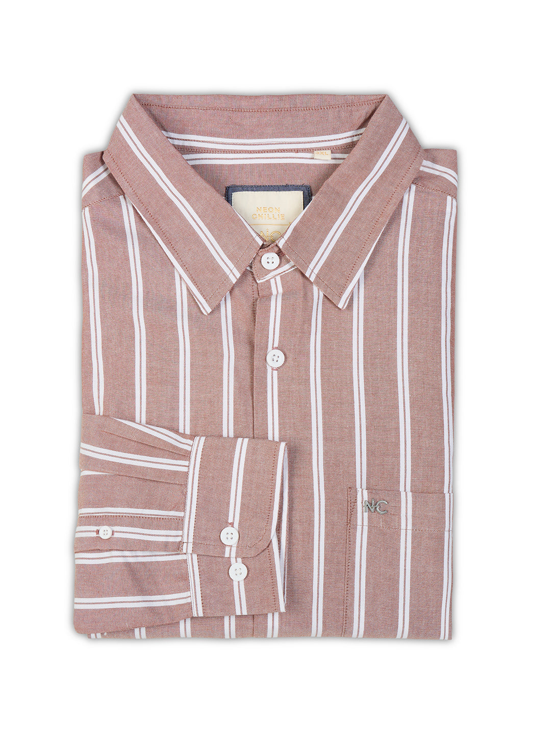Plus Size Cotton Stripes Shirt 1 Pocket Regular Fit Smart Casual Shirt, Plus-1266-Maroon