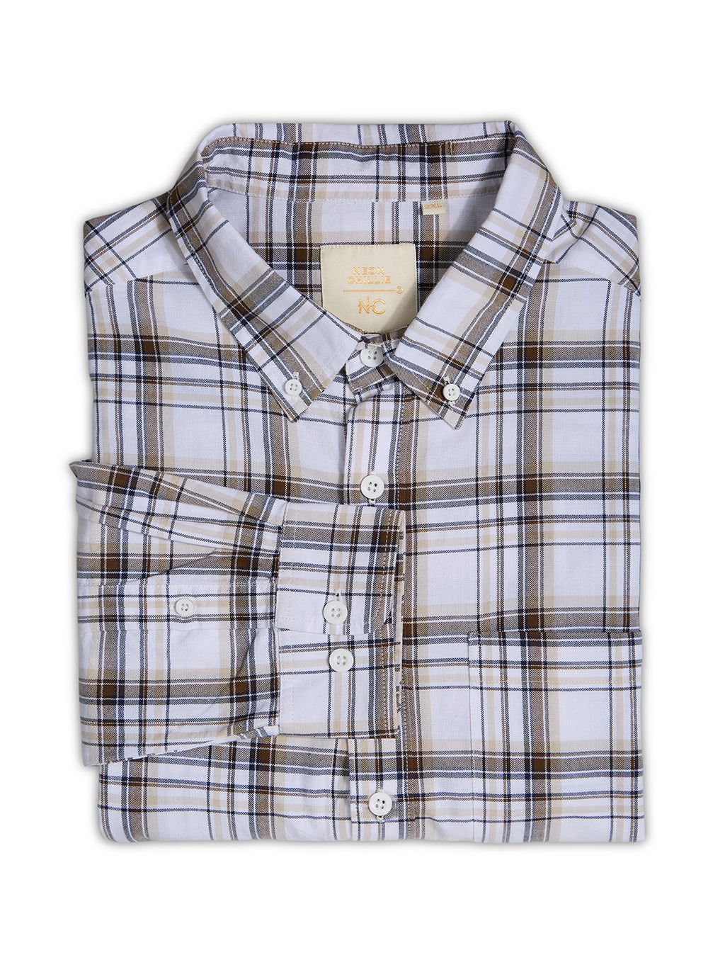 Plus Size Cotton Checks Shirt 1 Pocket Regular Fit Smart Casual Shirt, Style- Plus-1265-white