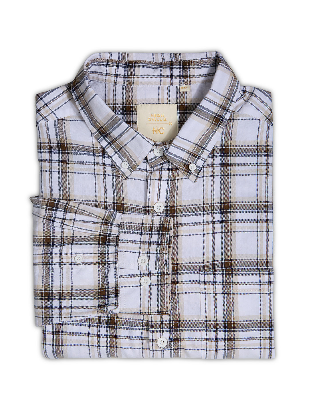 Plus Size Cotton Checks Shirt 1 Pocket Regular Fit Smart Casual Shirt, Style- Plus-1265-white