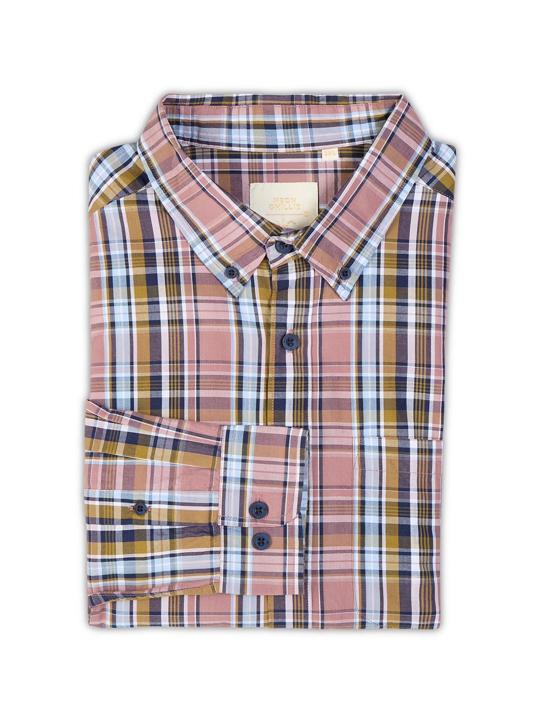 Plus Size Cotton Checks Shirt 1 Pocket Regular Fit Smart Casual Shirt, Style- Plus-1263-Mauve