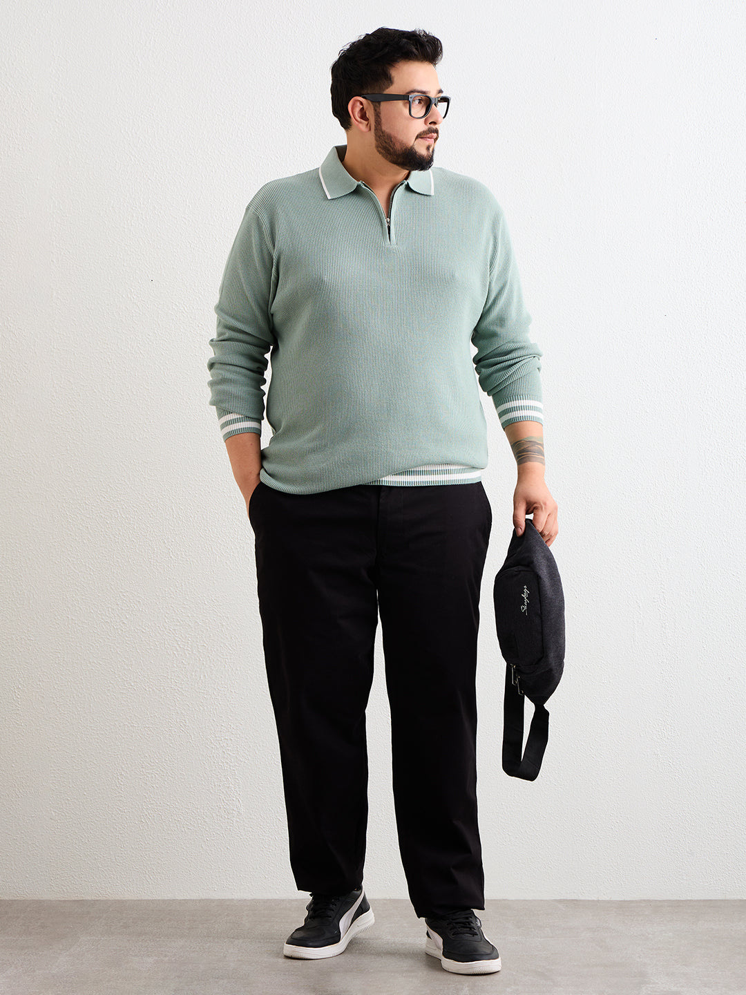 Neon Chillie Men's Plus Size Full Sleeve Polo Ribbed T Shirt -143- Mint