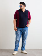 Neon Chillie Men's Plus Size Half Sleeve Polo Ribbed T Shirt - 140-Navy