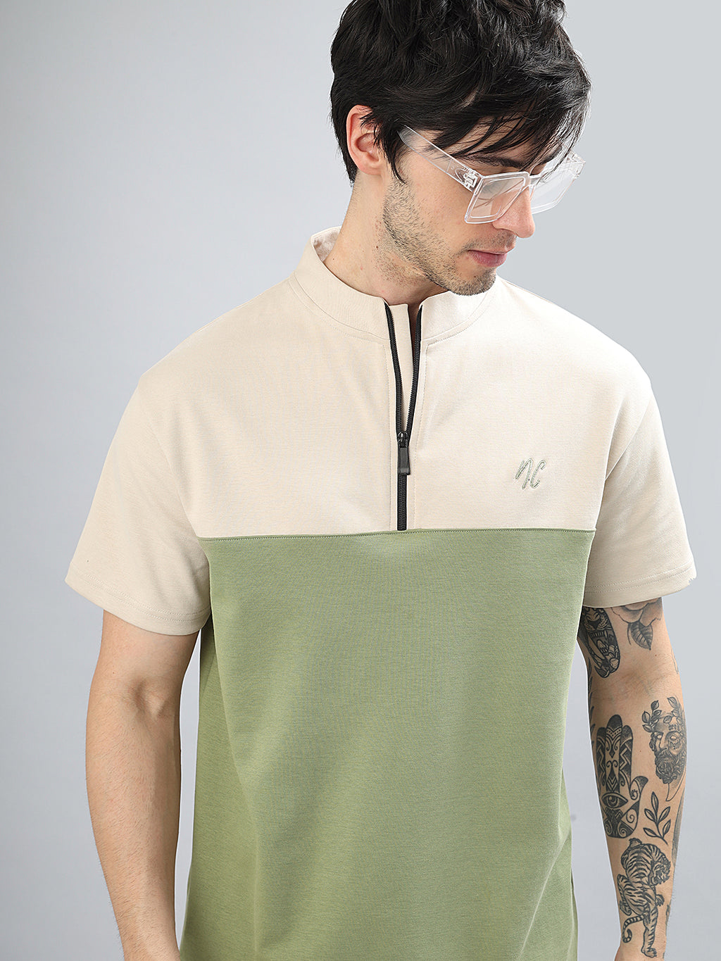 Neon Chillie Zipper T-shirt for Men (NC-114-Beige)