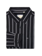 Plus Size Cotton Stripes Shirt 1 Pocket Regular Fit Smart Casual Shirt, Style- Plus-1266-black