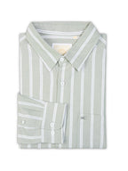 Plus Size Cotton Stripes Shirt 1 Pocket Regular Fit Smart Casual Shirt, Style- Plus-1266-Sage Green