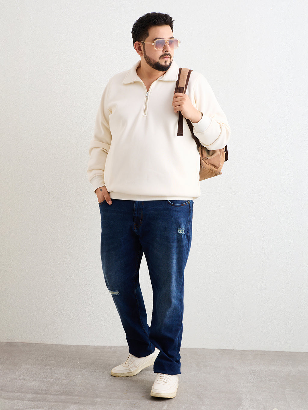 White Sweat Shirt Plus size Full Sleeve - 709-White
