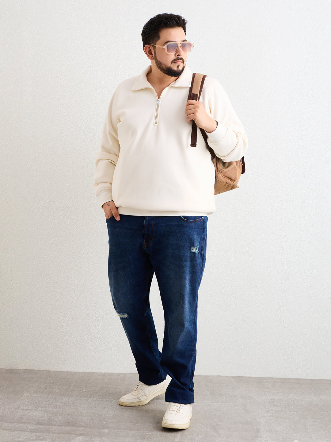 White Sweat Shirt Plus size Full Sleeve - 709-White
