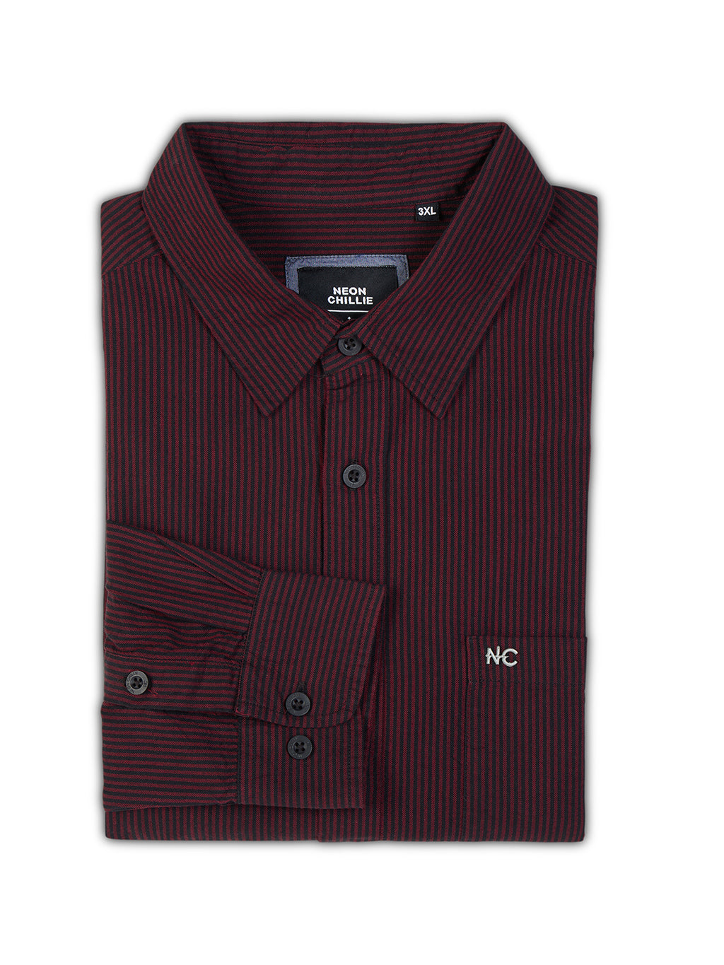 Plus Size Cotton Stripes Shirt 1 Pocket Regular Fit Smart Casual Shirt, Style-1270-Maroon