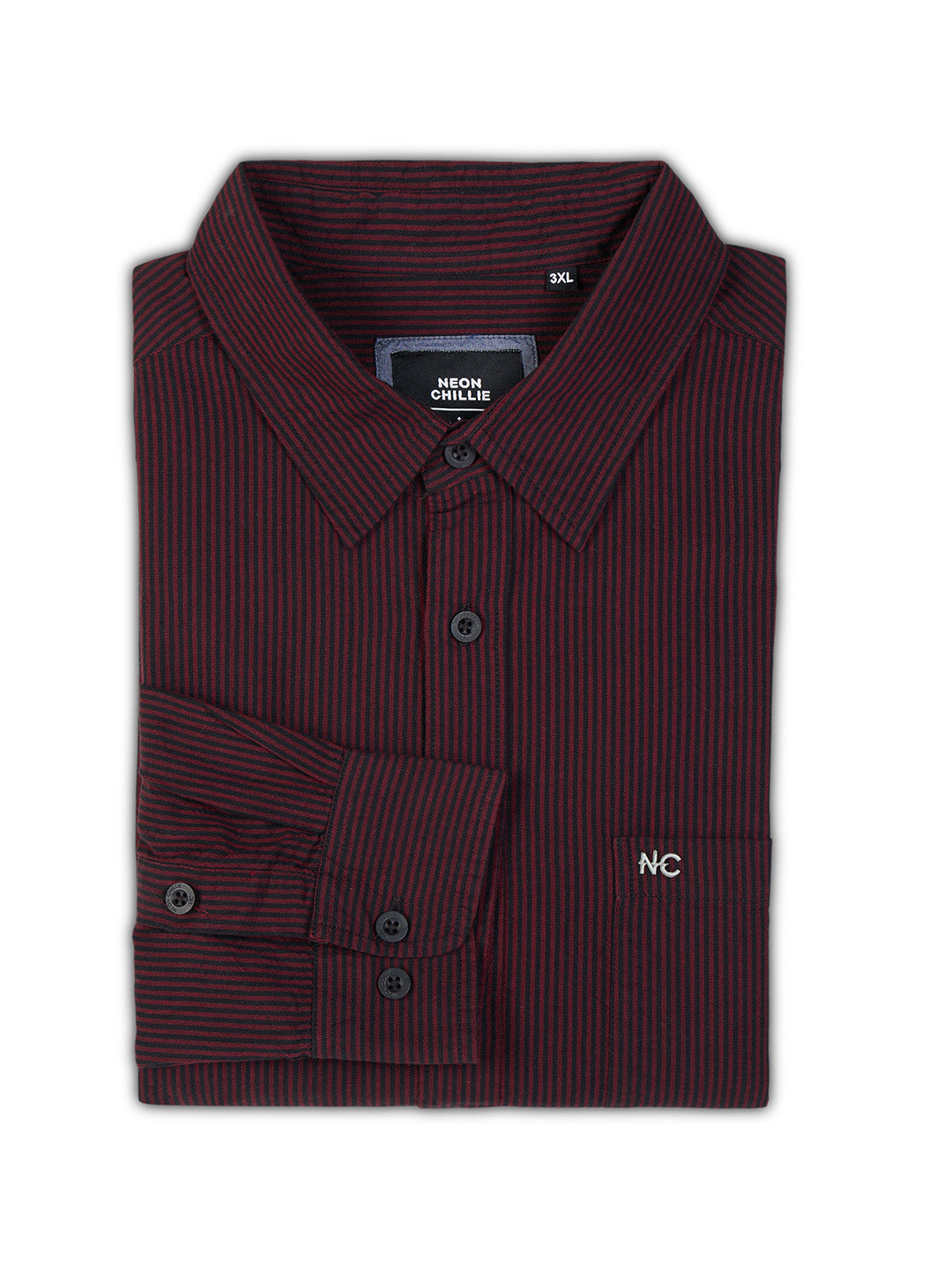 Plus Size Cotton Stripes Shirt 1 Pocket Regular Fit Smart Casual Shirt, Style-1270-Maroon