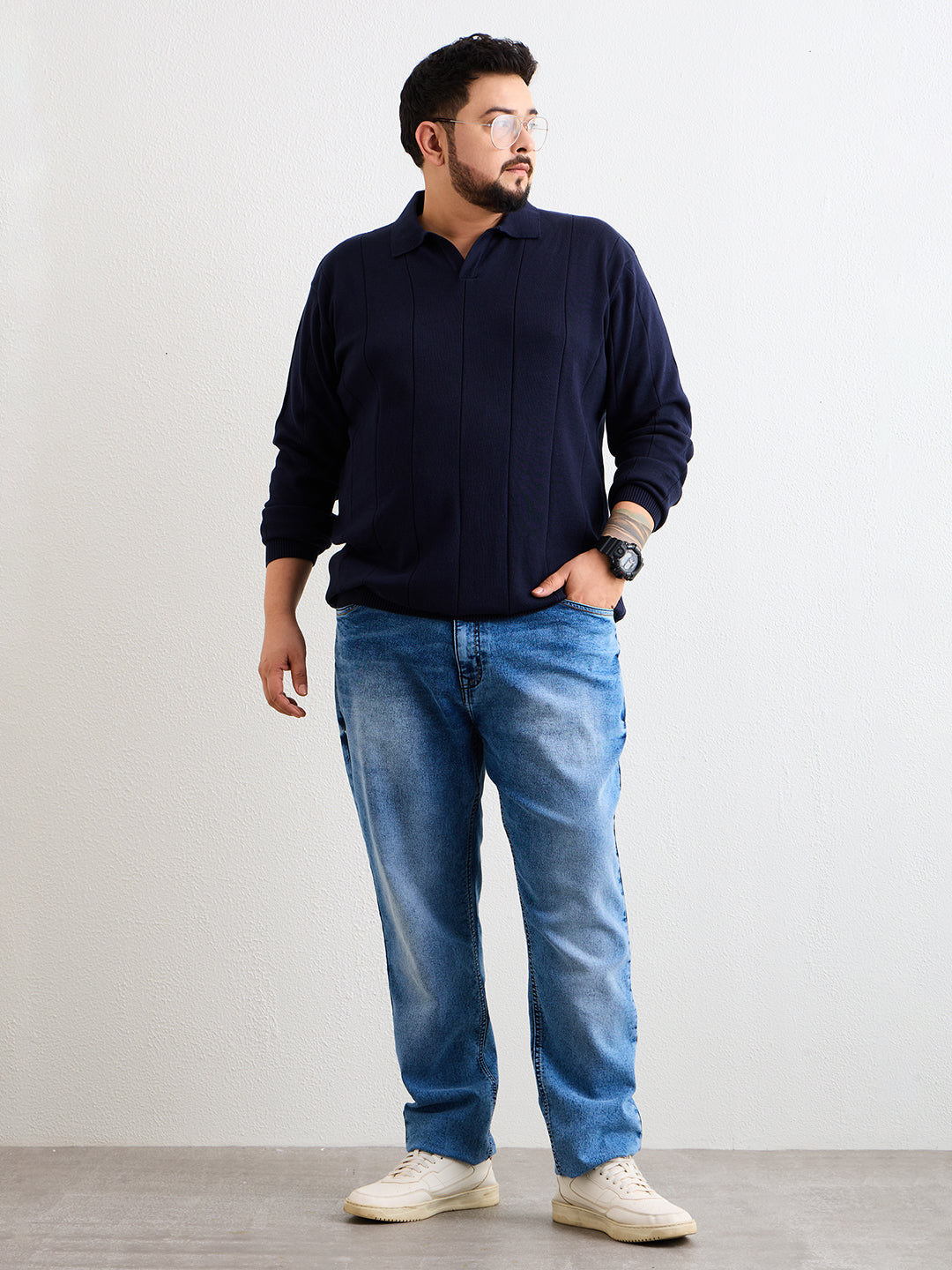 Flat Knit Polo T Shirt 137-Navy