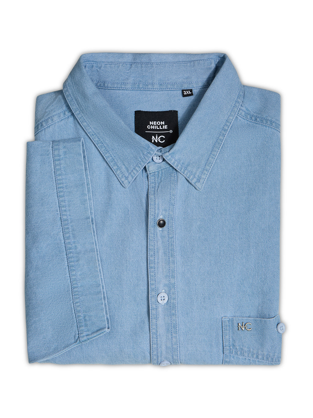 Plus Size Denim Regular Fit Smart Casual Shirt - Light Blue