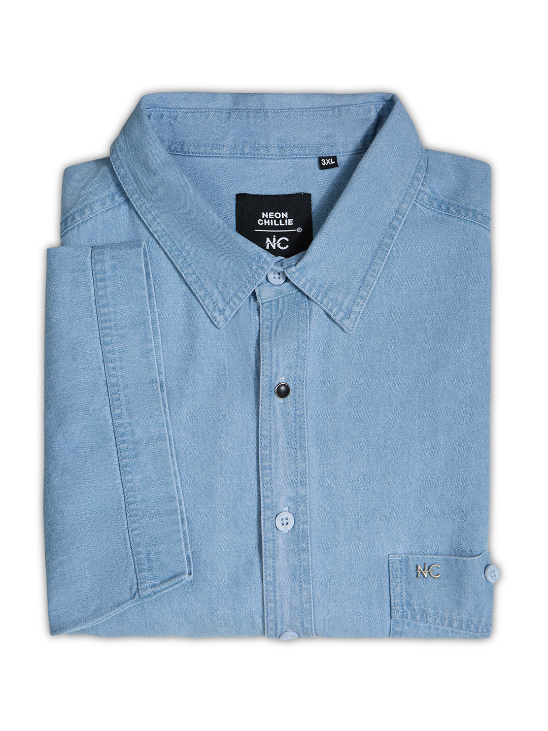 Plus Size Denim Regular Fit Smart Casual Shirt - Light Blue