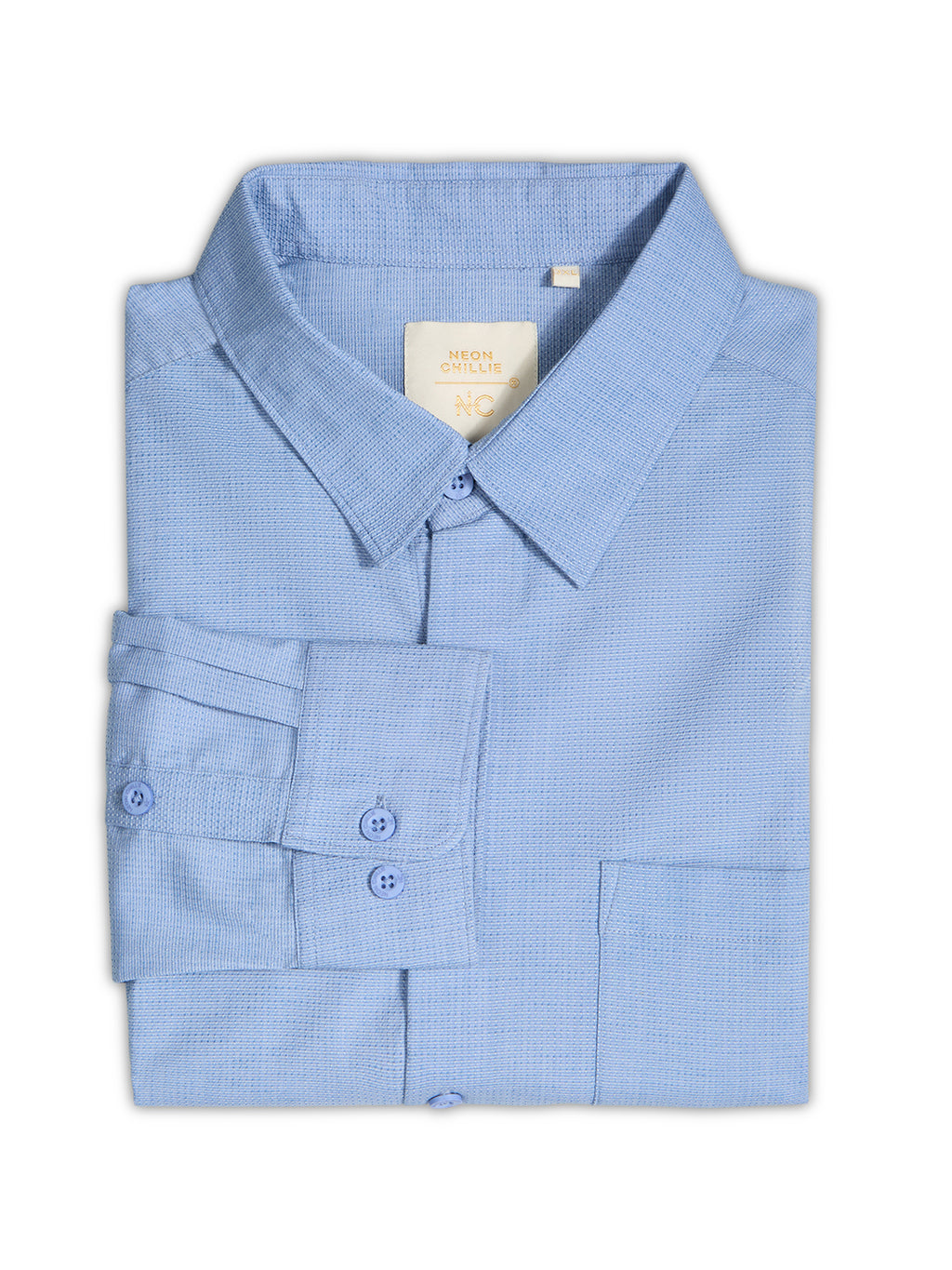 Plus Size Cotton 1 Pocket Regular Fit Smart Casual Shirt - Sky Blue